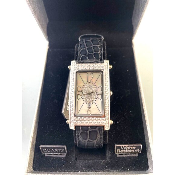 New in Box Croton Ladies Watch Rectangle MOP Face CZ Sapphire Crystal Art Deco - Picture 3 of 12